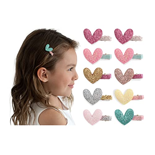 10Pcs Bebe Prince Glitter Baby Alligator Hair Clips (Heart, Pack of 10)