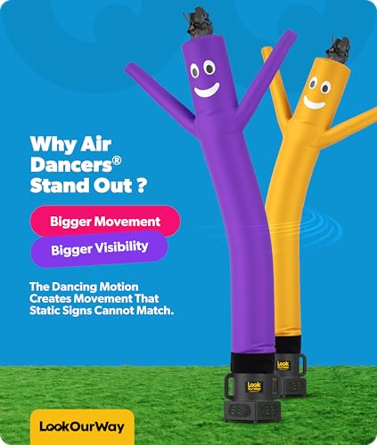 Image of LookOurWay Air Dancers Wacky Waving Inflatable Tube Man Attachment - 7 Feet Tall Advertising Air Dancer Waving Man Inflatable Tube Guy - Blower Not Included - Purple