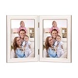 Giftgarden 4x6 Double Picture Frame White with Tempered Glass Display 4 by 6 Photo, Metal Hinged Folding Frame for Tabletop or Wall