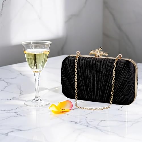 Image of MR Clutch Purses for Women Pleated Evening Clutch Wedding Purse with Chain | Pleated Satin Clutch Purse, Womens Evening Bag Shoulder Crossbody Purse Wedding Clutch for Wedding Prom Party