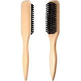 Winsyison スリックバックヘアブラシ、ソフトブリストルブラックヘアブラシ、スムーズウッドハンドルファインヘアブラシツール研磨深化スタイリング用- ワイドラットテール