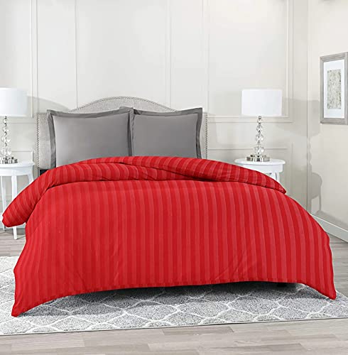 Maysha Soft Microfiber Striped Pattern King Size Duvet Cover/Razai Cover /Quilt Cover for Double Bed Size with Zipper (Dohars) 90x100 inch,Red
