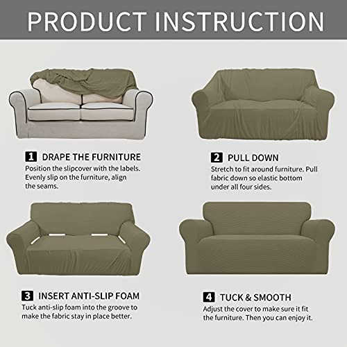 Image of Easy-Going Stretch Oversized Loveseat Slipcover 1-Piece Sofa Cover Furniture Protector Couch Soft with Elastic Bottom for Kids Polyester Spandex Jacquard Fabric Small Checks Khaki