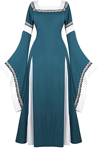 Renaissance Costume Women Medieval Dress Long Gown Irish Victorian Blue XL