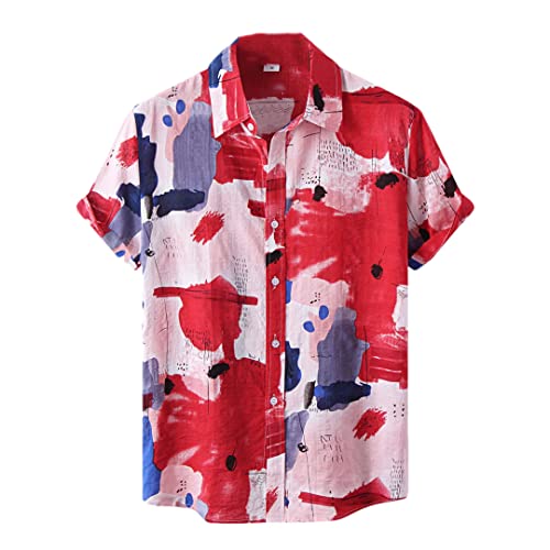 Chemise d'été rouge Disimlarl en coton pour homme grande taille à manches courtes