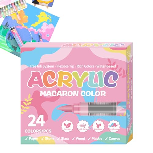 Generisch Akryl - Juego de rotuladores permanentes de 24 colores, resistentes a la luz, a base de agua con punta suave para grabado de piedra, scrapbooking, zapatos, huevo y cerámica