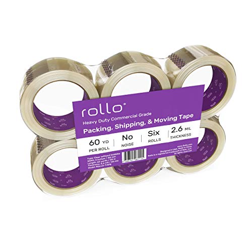 Rollo - No Noise! Packing Tape - 60 Yards Per Roll (6 Refill Rolls) - 2 Inch Wide Strong 2.6Mil, Heavy Duty Sealing Adhesive Industrial Tape For Packaging, Shipping, Moving, Storage, No Bubbles, Clear #TOP4