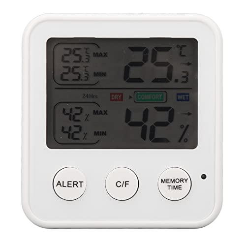 Natudeco LCD Thermometer Hygrometer Temperature Humidity Gauge Digital Humidity Monitor with 45° Support Frame for Living Room Bedroom Office (White)