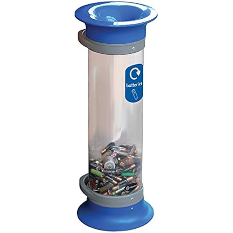 Glasdon C-Thru 10L Battery Collection Tube (4 Colours) - Transparent Battery Recycling Bin - 10 Litre Polycarbonate Battery Recycling Tube (Blue with Graphics) Cover