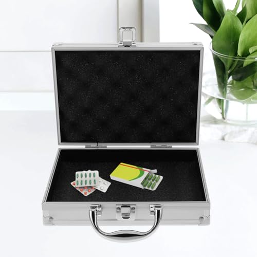 Image of Housoutil Aluminum Briefcase with Lock, Silver Alloy Carry Case with Padded Foam, Lockable Metal Hard Toolbox, Aluminum Padded Case for Travelers Luggage Craftsman Travel Cash Instruments Makeup