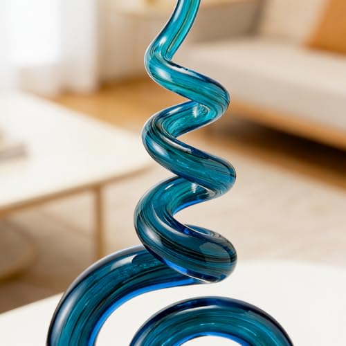 Estatua de vidrio estilo Murano 15 pulgadas azul miniatura 6