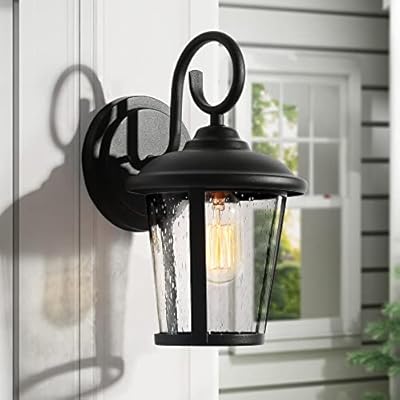 Black Outdoor Wall Light, Farmhouse Exterior Light Fixture Wall Mounted Sconce, Seeded Glass Outdoor Porch Lights Waterproof for Garden, Front Door