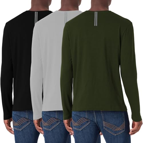 3 Pack Men's Cotton Shirt Loose Fit Long Sleeve T-Shirt Moisture Wicking Crew Neck Shirts Comfort Casual Base Layer Tops2