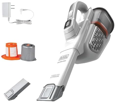 BLACK+DECKER Dust Buster Hand Held Vacuum Cordless Rechargeable, Portable Vacuum for Car, Extended Runtime, Powerful Suction, Extra Long Crevice Tool, AdvancedClean+ (HHVK320J10)
