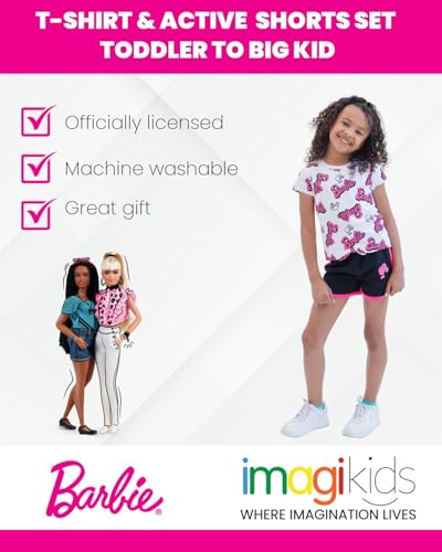 Barbie Big Girls T-Shirt and Dolphin Active Shorts Outfit Set Pink/Black 14-16 - image 2