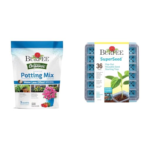 Burpee, 9 Quarts | Premium Organic Potting Natural Soil Mix Food & SuperSeed Seed Starting Tray | 36 Cell Reusable Seed Starter Tray
