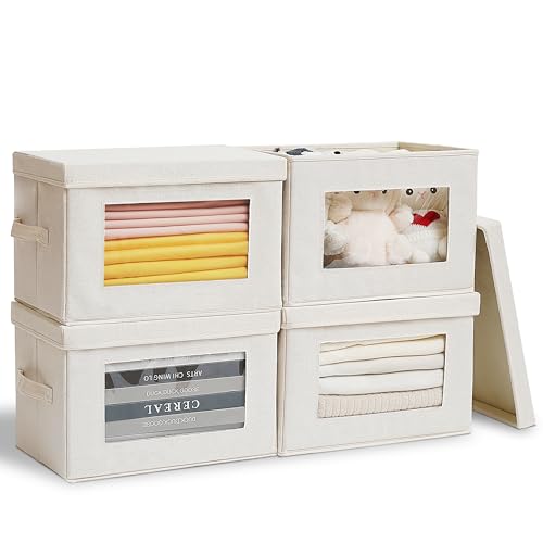 Citylife 4-Pack Storage Bins with Lids, Fabric Foldable Storage B...