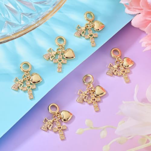 Image of 6Pcs Cubic Zirconia Cross Angel Heart Charms