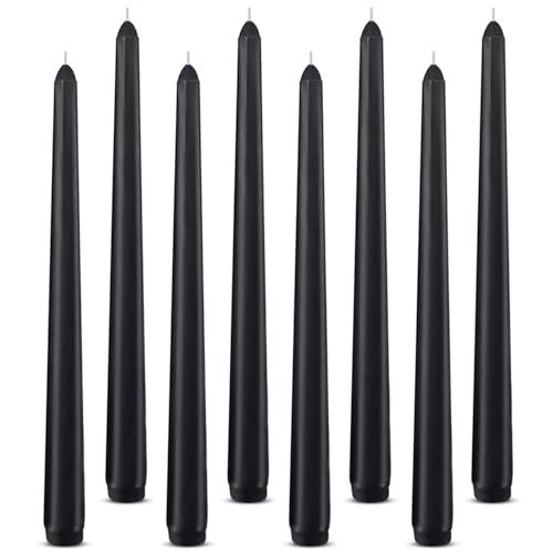 EijoaHZi 10-Inch Taper Candle Set (Pack of 8) - Black Taper Candles, Unscented, Smokeless, Dripless, Clean Burning Emergency Candles