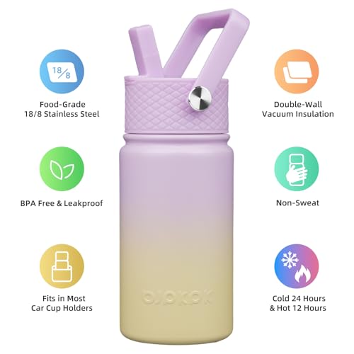 Image of BJPKPK Insulated Water Bottle, 15oz Stainless Steel with Straw Lid