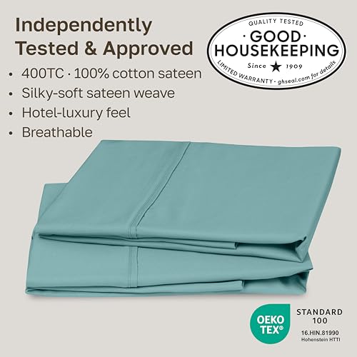 Image of California Design Den Soft King Size Pillow Cases, 100% Cotton Set of 2, Cool & Smooth, 400 Thread Count, Sateen Pillow Cases (Teal)
