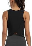 Mippo Crop Workout Tops for Women High Neck Tank Tops Muscle Tank Athleitc Gym Shirts Exercise Sports Shirts Black M