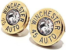 Bullet Jewelry 45 Auto Gun Ammo Brass Stud Pierced Earrings with Sterling Silver for Women