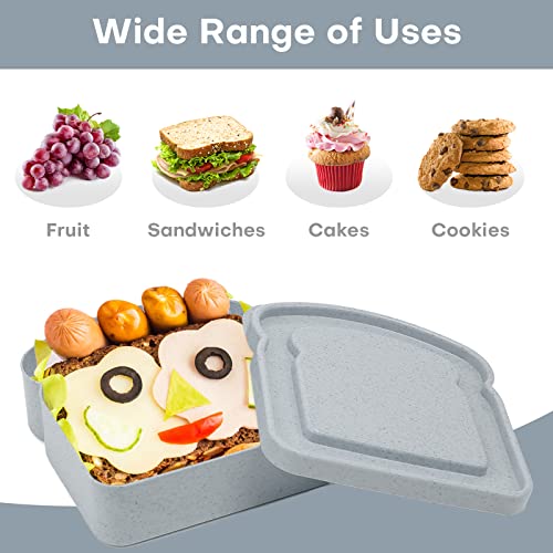 Sandwich Containers, 4 Pcs Sandwich Containers For Lunch Boxes With 10 Sheets Cute Animals Graffiti Stickers, Sandwich Box With Lid, Bpa Free, Microwave & Dishwasher Safe, For Kids Or Adults (Grey） #TOP3