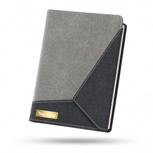 Image of FoldBook Mail Personalized Name Print A5 Notebook with Magnetic Flap Closure, Envelope Style 3-Fold Cover, 192 Pages Premium 80 GSM Paper, Bookmark Ribbon, Custom Journal Diary for Office School Gifts (GREY)