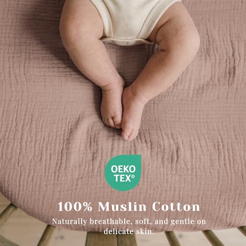Image of 3 Pack Muslin Bassinet Fitted Sheets for Bedside Sleepers | Soft Cotton Baby Sheet Set Compatible with Baby Delight for Boys and Girls, Dream On Me, AMKE and Other Rectangle Mattresses