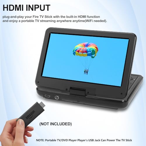 KCR Tragbarer DVD-Player, 25,7 cm (10,1 Zoll), eingebauter Fernseher DVB-T2 mit schwenkbarem LED-Bildschirm und/oder USB/HDMI/AV, wiederaufladbarer Akku und Dual-Stereo-Lautsprecher, kleiner Fernseher – Bild 8