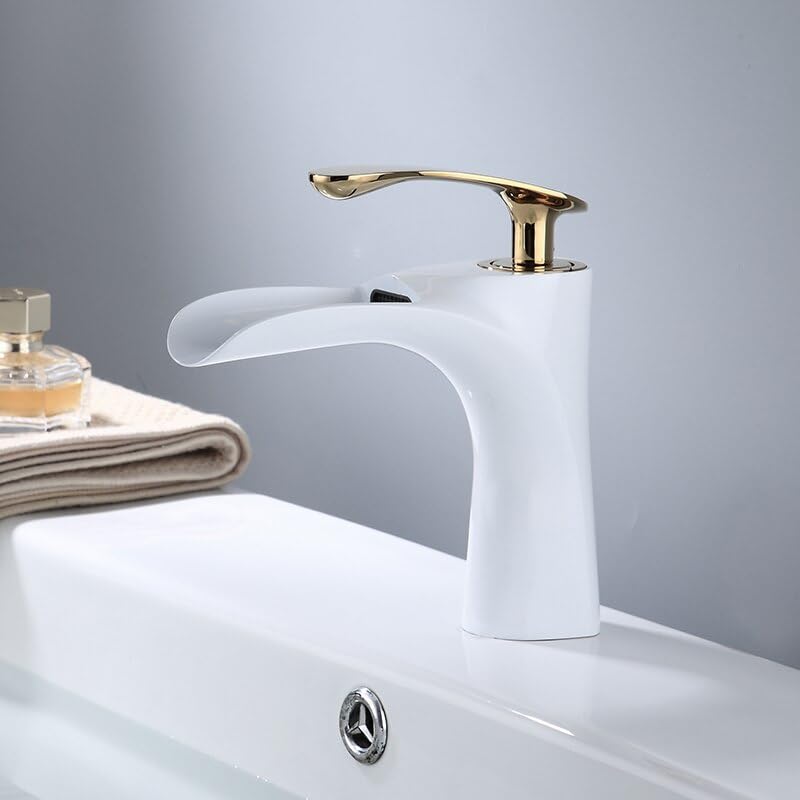 Robinet de lavabo blanc et or en laiton de haute qualité pour salle de bain élégante