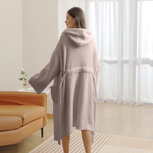 Image of Plush Bath Robe for Women Soft Loungewear Indoor Outfit