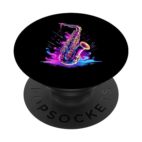 Saxophone Player Marching Band Jazz Saxophonist Instrument PopSockets Swappable PopGrip, Black