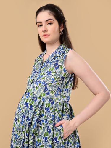 Image of The Mom Store Maternity and Nursing Sleeveless Dress for Women | Casual Dress | Pre and Post Pregnancy Wear | Printed Stylish Dress for New Mom | Trendy Dresses for Women's