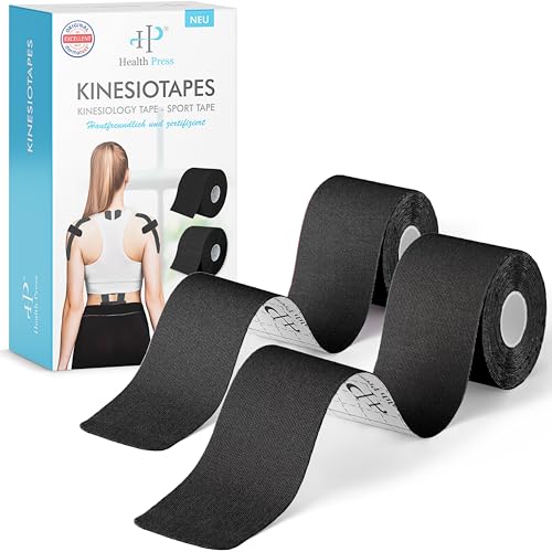 Health Press Kinesiotapes – 2 Rollen Kinesiologie Tape Sport Schwarz + Schwarz (5cm x 5m) – Kinesiotape – Profi Physio Tape und Sporttape – Hautfreundliche Tapes DERMATEST: SEHR GUT Health Press Kinesiotapes – 2 Rollen Kinesiologie Tape Sport Schwarz + Schwarz (5cm x 5m) – Kinesiotape – Profi Physio Tape und Sporttape – Hautfreundliche Tapes DERMATEST: SEHR GUT