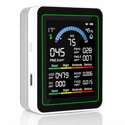 Upgraded 10-in-1 Smart Air Quality Monitor – Professional Indoor Air Test Kit for CO₂, CO, TVOC, HCHO, PM0.3-10, PM2.5, Temperature & AQI – Home, Car, Pets, Plants, Hotels – White
