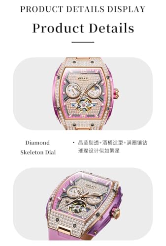 Image of OLEVS Men Automatic Watch Diamond Skeleton Mechanical Luxury Self Winding Moon Phase Calendar Waterproof Wrist Watch for Men