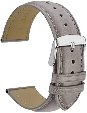 WOCCI Skórzany pasek do zegarka vintage ze srebrną klamrą ze stali nierdzewnej, pasek zastępczy 14 mm 18 mm 19 mm 20 mm 21 mm 22 mm 23 mm 24 mm