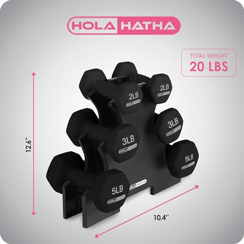 HolaHatha Neoprene Dumbbell Weights Set with Rack, 20 Lbs, Black - image 3