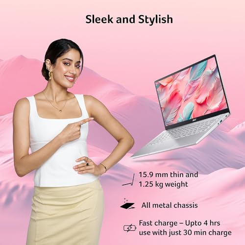 Image of acer Swift Go 14 Thin and Light Premium Laptop AMD Ryzen 5 7530U Hexa-Core Processor (8GB / 512 GB SSD /Windows 11 Home /MS Office Home and Student) Prodigy Pink, SFG14-41, 35.56 cm (14.0 inch) Full HD