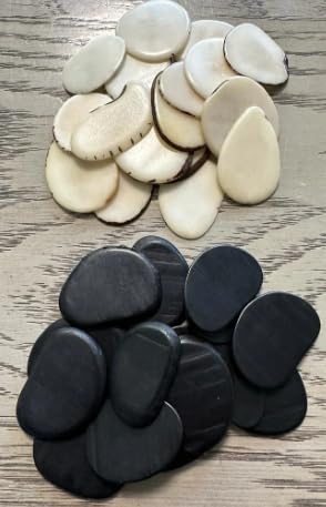 Tagua Beads. 20 Chips. Natural Eco-Friendly Tagua Slices. 10 Black and 10 White Slices. Medium Size: 3x2.5 cm. Approx. Undrilled