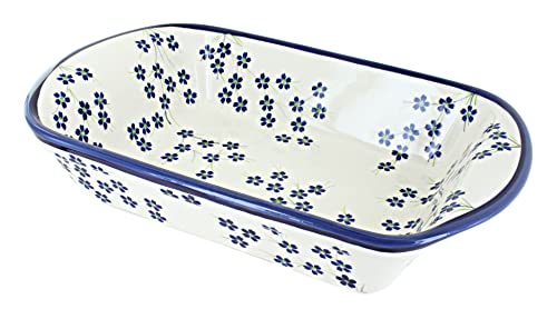 Blue Rose Polish Pottery - Blue Willow Large Rectangular Baker with Handles - 9