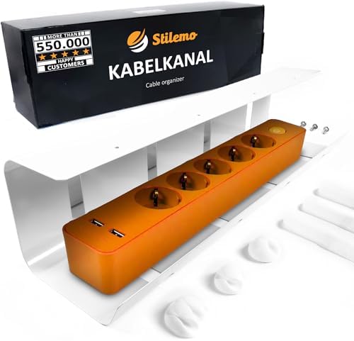 Stilemo® Kabelkanal Schreibtisch - Kabelmanagement Schreibtisch Organizer Kabeldurchführung - Cable Management Kabelhalter Kabelwanne Tisch - 43x12x10CM - Kabelkorb Weiß