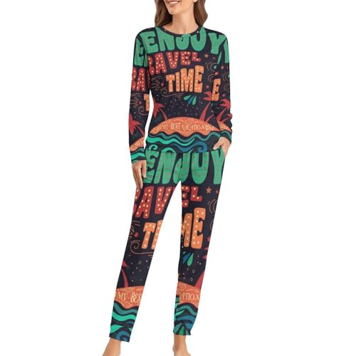 Pyjama femme t-shirt manches longues contre le froid nocturne avec pantalon