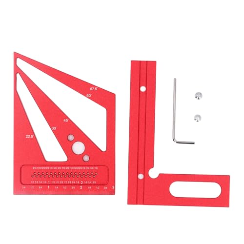 ANKROYU Woodworking Square Ruler, Aluminum Alloy Right Angle Ruler, Woodworking Scribing Ruler, Multi Angle Measuring Ruler for Construction (Red)