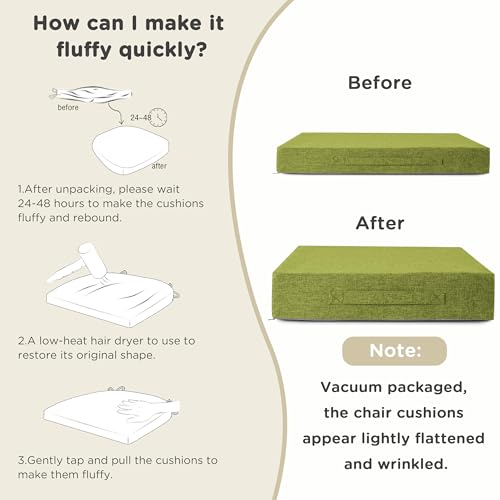 Image of AddGrace Recliner Cushions for Elderly Thick Seat Cushion 20 inchx20 inchx4 inch Chair Pads with Non Slip Backing and Washable Cover for Couch Armchair Chairs Green