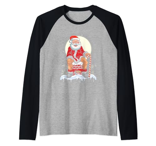 Santa Claus Pooping Down The Chimney Funny Christmas Meme Raglan Baseball Tee