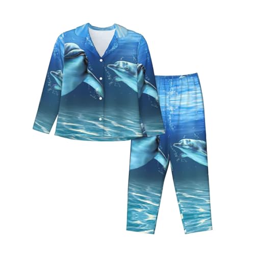 Pyjama imprimé dauphins femme EdWal ensemble contre le froid nocturne