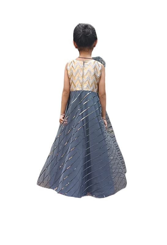 Aglare Gown with Beautiful Sequence Work for Small Girl,Grey Grey Gown 1